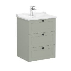 Vitra Root Classic 68917 Lavabo Dolabı, Üç Çekmeceli, 60 Cm, Mat Retro Yeşil, Klasik Lavabolu